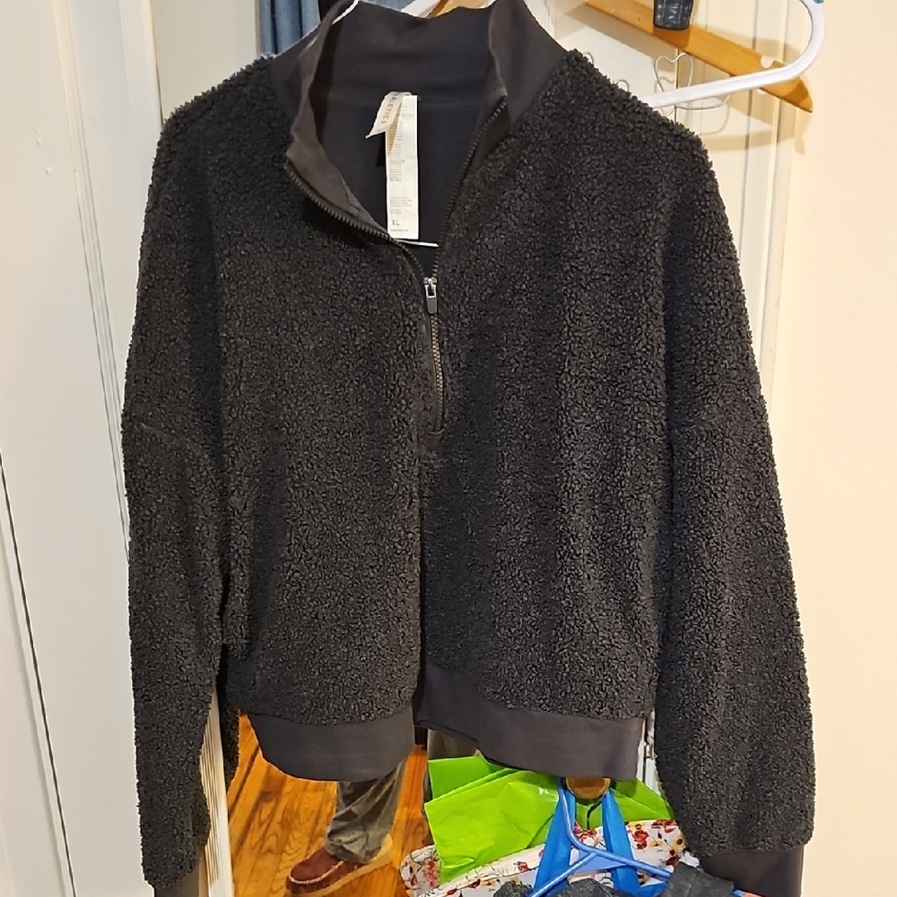 Fabletics Grey Fleece Quarter Zip-Up Jacket